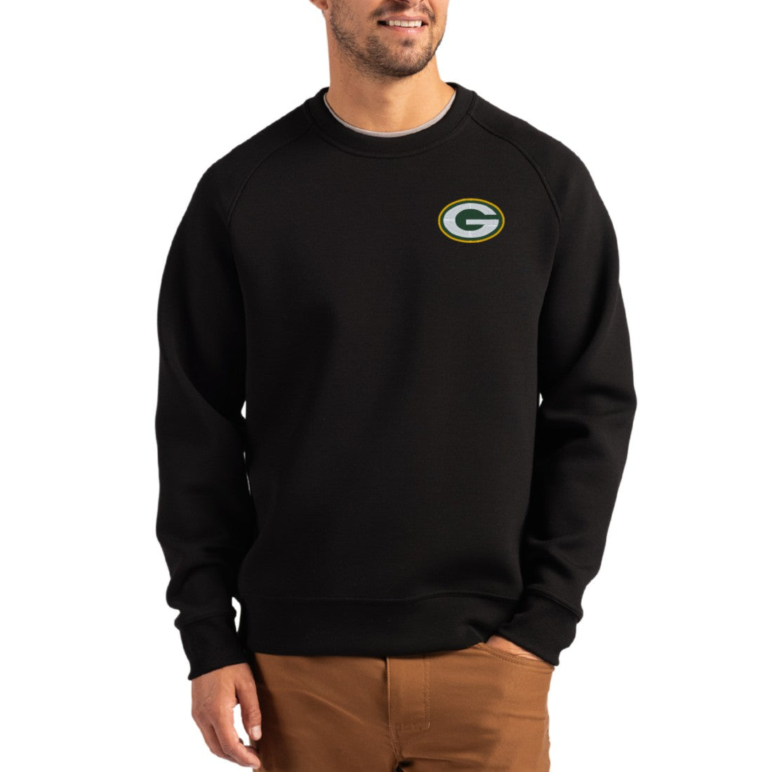 Green Bay Packers Cutter & Buck Primary Logo Roam Recycled Raglan Pullover Sweatshirt - Black discount