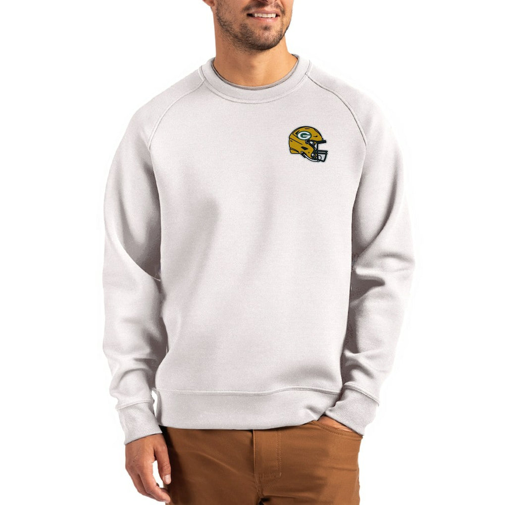 Green Bay Packers Cutter & Buck Helmet Roam Recycled Raglan Pullover Sweatshirt - Gray sale