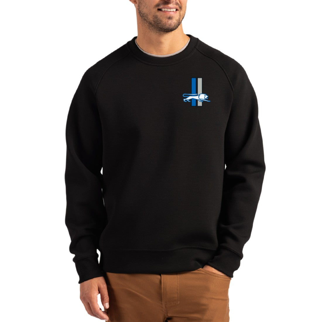 Detroit Lions Cutter & Buck Throwback Roam Recycled Raglan Pullover Sweatshirt - Black on sale