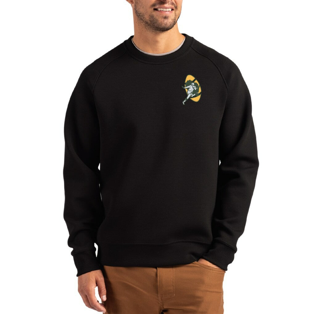Green Bay Packers Cutter & Buck Throwback Roam Recycled Raglan Pullover Sweatshirt - Black for sale