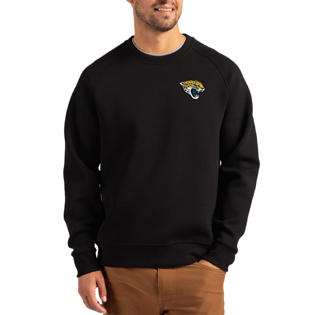 Jacksonville Jaguars Cutter & Buck Primary Logo Roam Recycled Raglan Pullover Sweatshirt - Black on sale