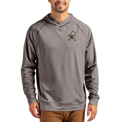 Cleveland Browns Cutter & Buck Adapt Historic Knit Recycled Raglan Pullover Hoodie - Heather Gray for sale