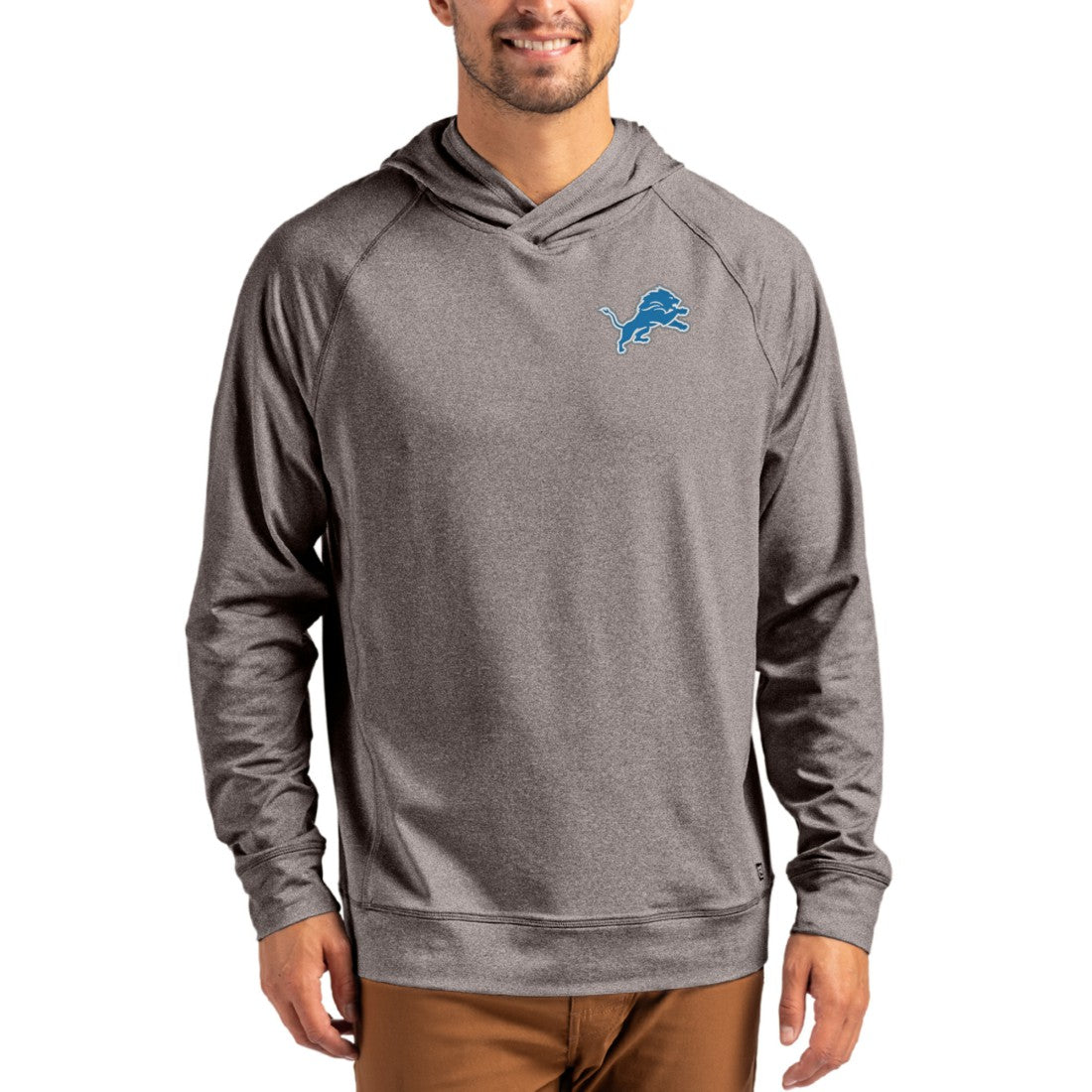 Detroit Lions Cutter & Buck Adapt Knit Recycled Raglan Pullover Hoodie - Heather Gray on sale