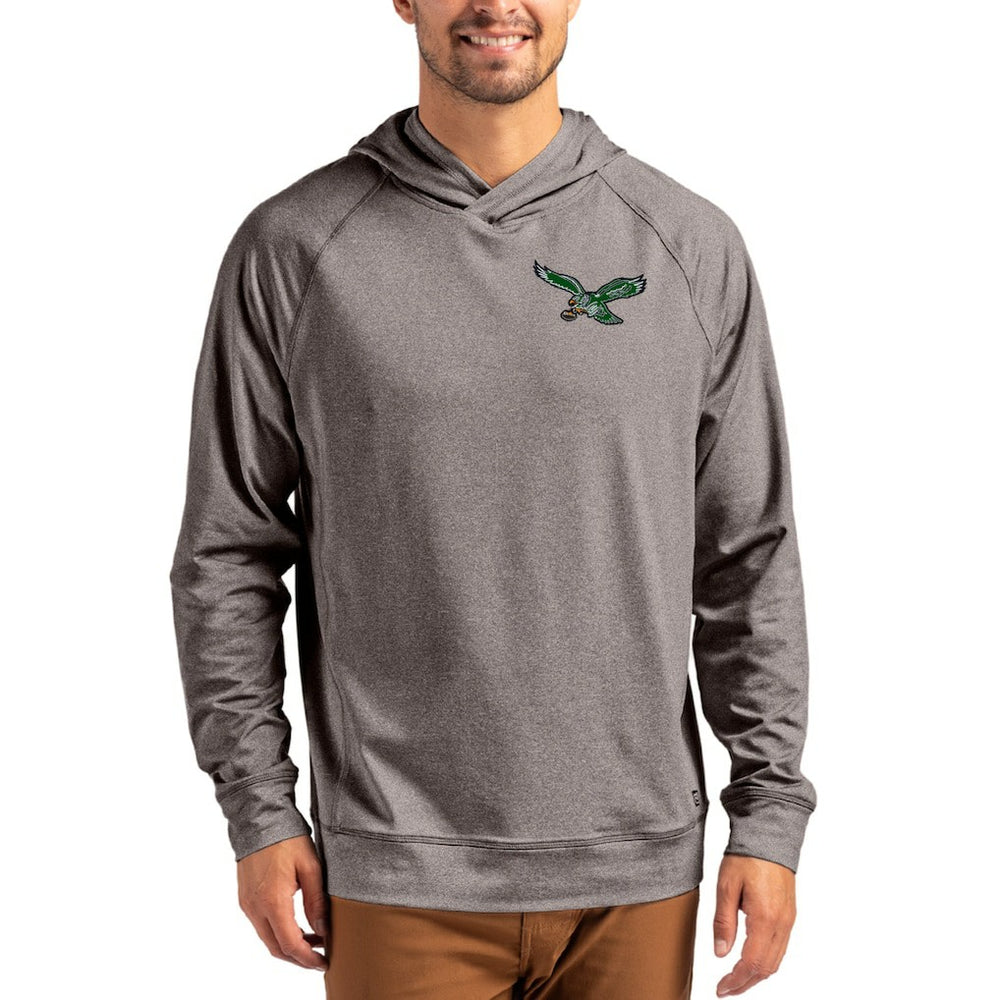 Philadelphia Eagles Cutter & Buck Adapt Historic Knit Recycled Raglan Pullover Hoodie - Heather Gray for sale
