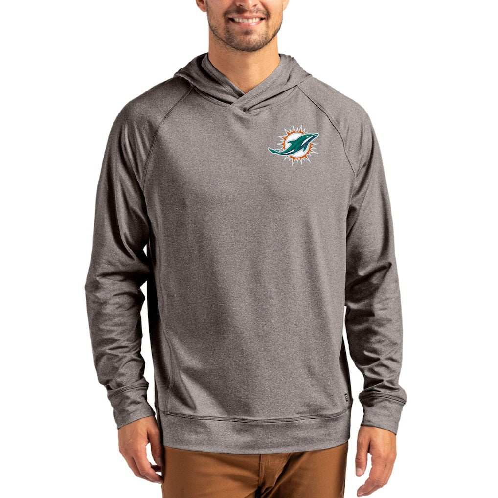 Miami Dolphins Cutter & Buck Adapt Historic Knit Recycled Raglan Pullover Hoodie - Heather Gray cheap