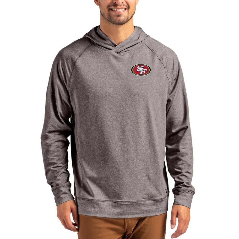 San Francisco 49ers Cutter & Buck Adapt Knit Recycled Raglan Pullover Hoodie - Heather Gray on sale