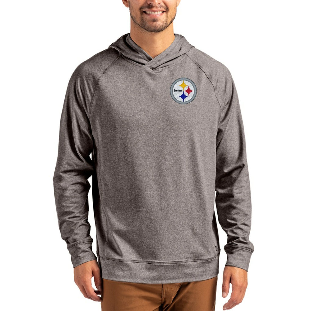 Pittsburgh Steelers Cutter & Buck Adapt Knit Recycled Raglan Pullover Hoodie - Heather Gray discount