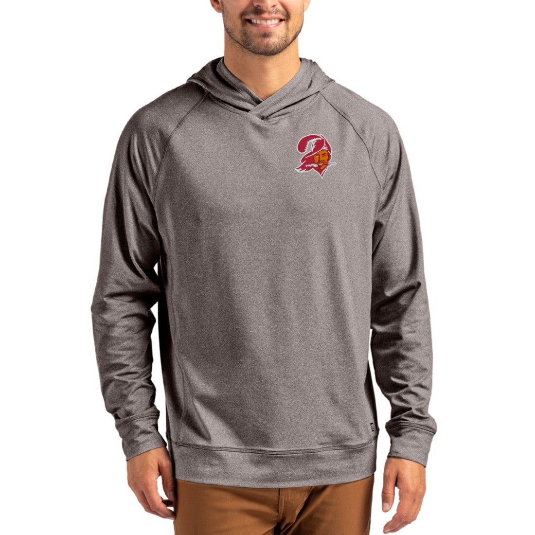 Tampa Bay Buccaneers Cutter & Buck Adapt Historic Knit Recycled Raglan Pullover Hoodie - Heather Gray outlet