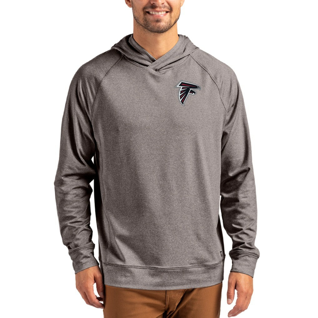 Atlanta Falcons Cutter & Buck Adapt Knit Recycled Raglan Pullover Hoodie - Heather Gray on sale