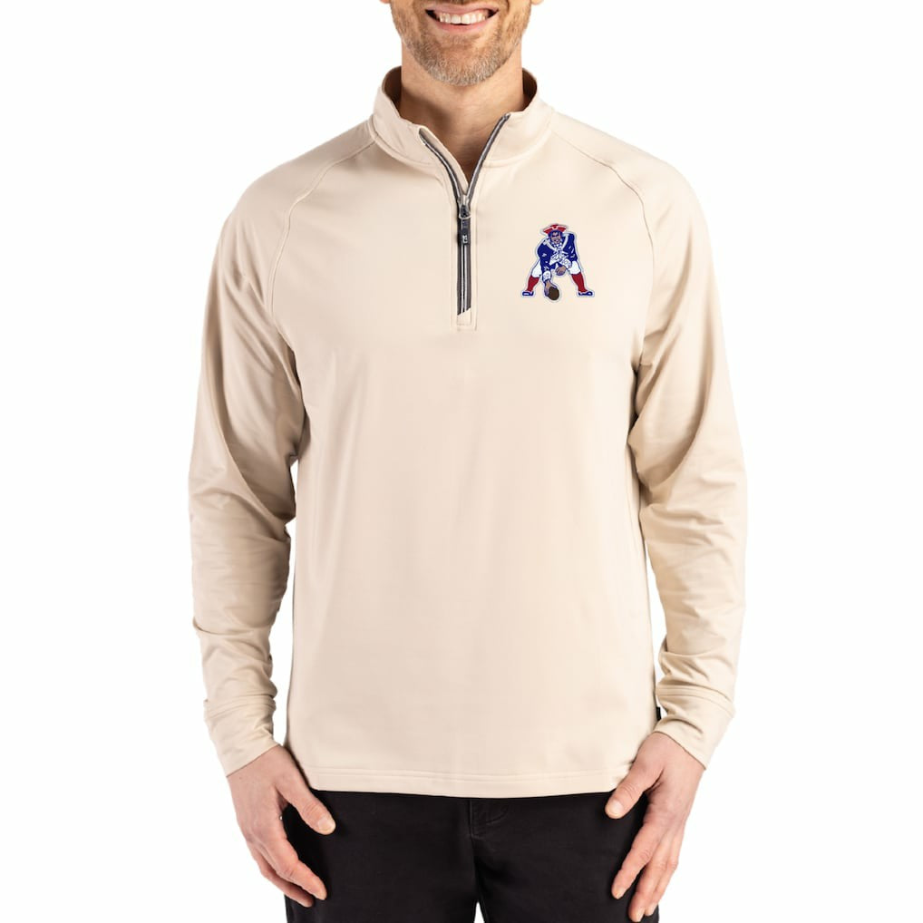 New England Patriots Cutter & Buck Throwback Logo Adapt Eco Knit Stretch Recycled Quarter-Zip Pullover - Tan sale