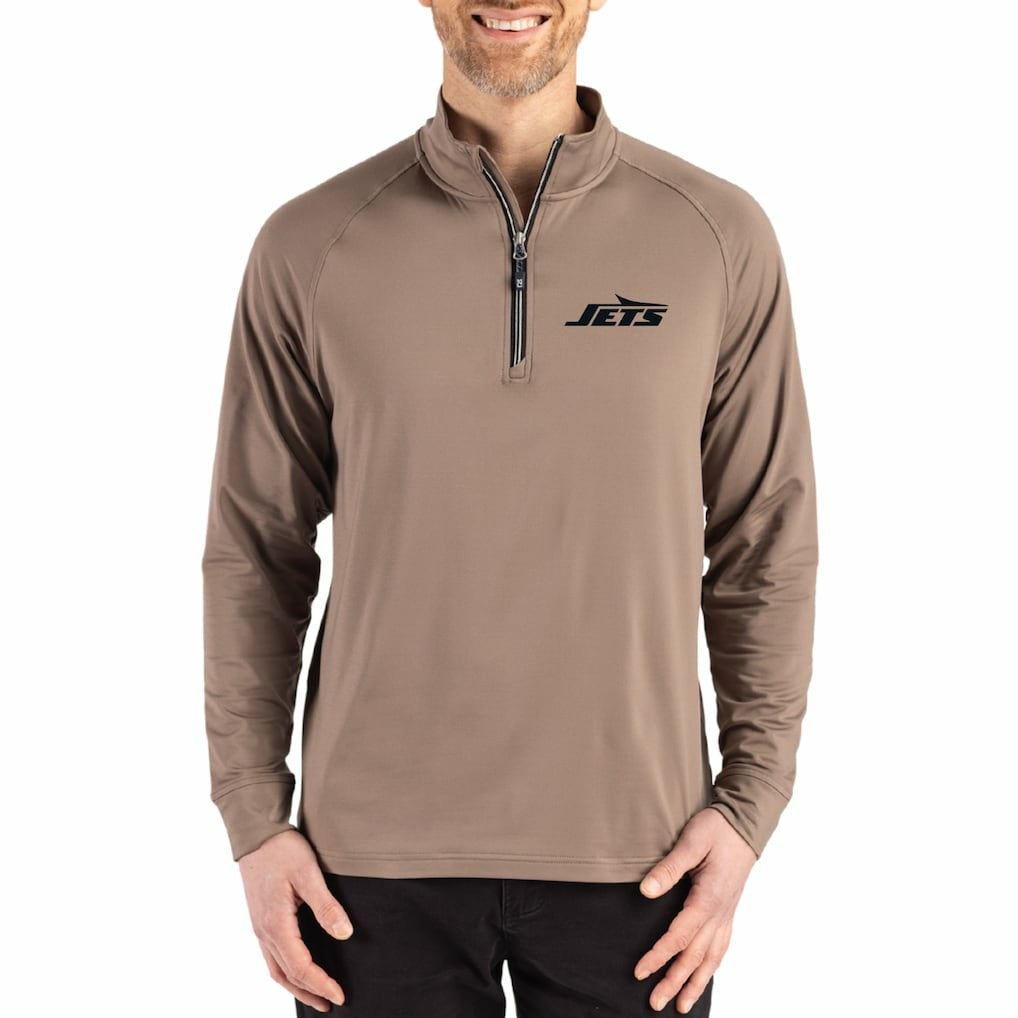 New York Jets Cutter & Buck Adapt Eco Knit Stretch Recycled Quarter-Zip Pullover - Brown for sale