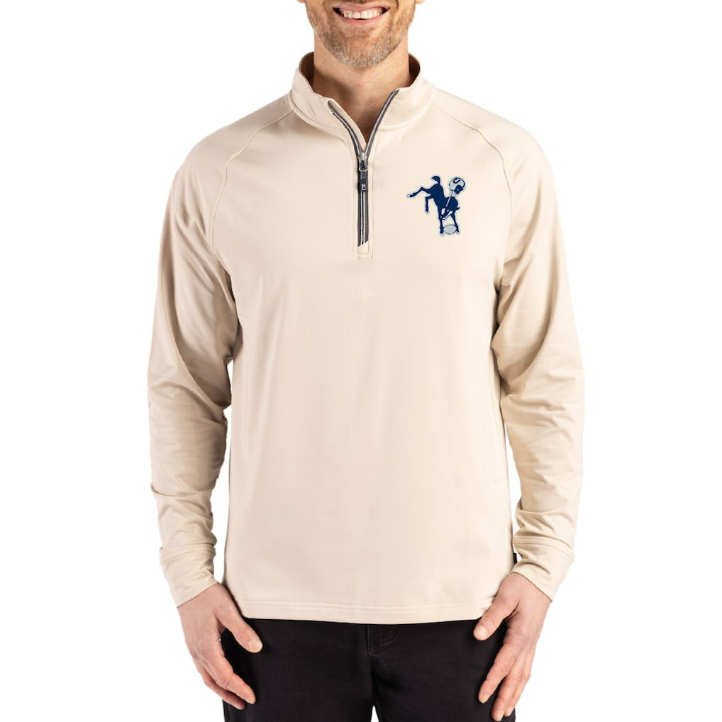 Indianapolis Colts Cutter & Buck Throwback Logo Adapt Eco Knit Stretch Recycled Quarter-Zip Pullover - Tan sale