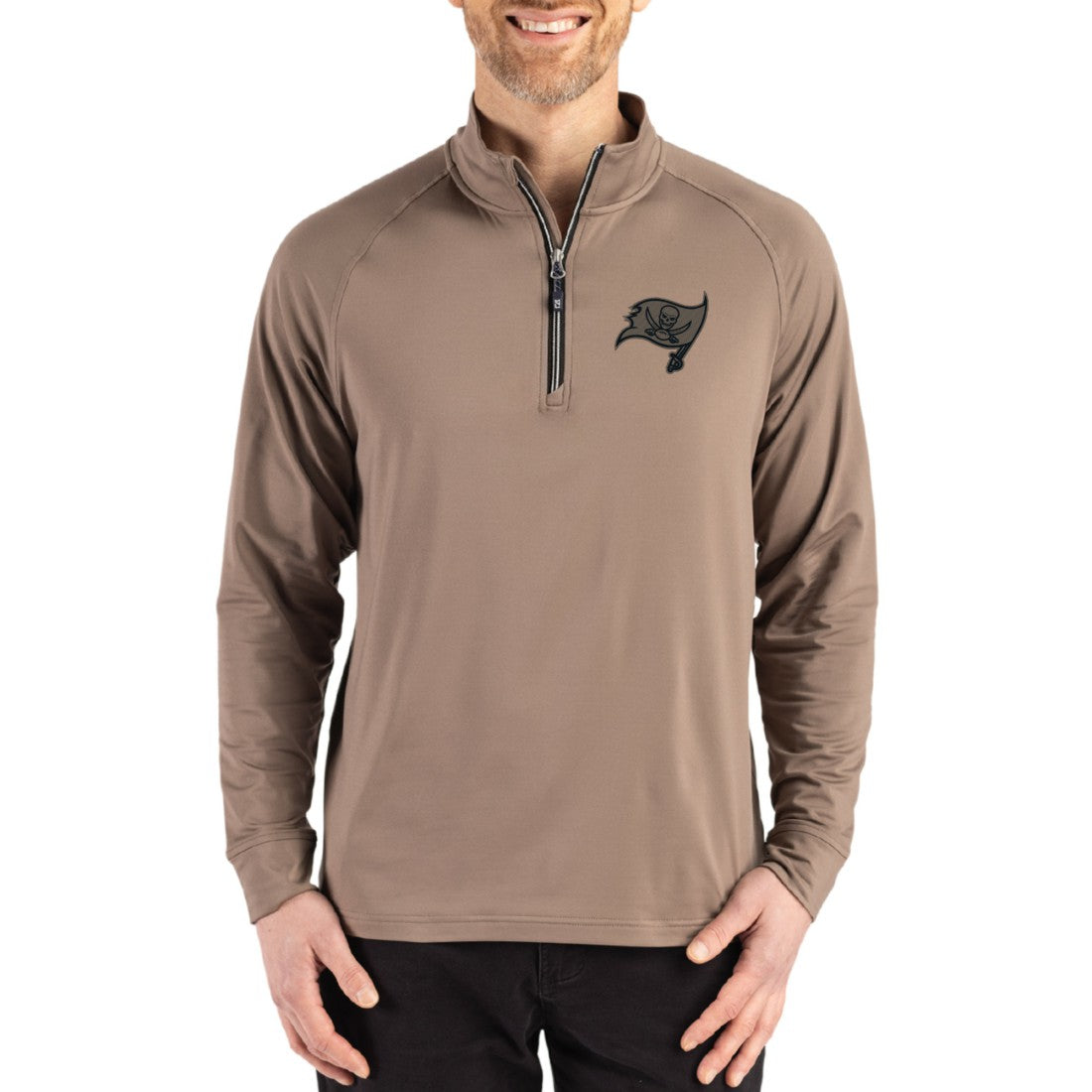 Tampa Bay Buccaneers Cutter & Buck Adapt Eco Knit Stretch Recycled Quarter-Zip Pullover - Brown on sale