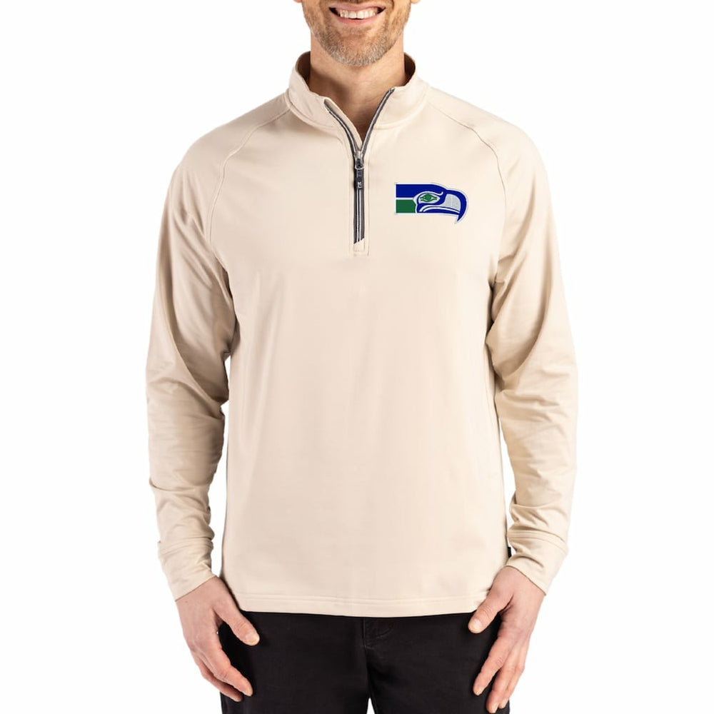 Seattle Seahawks Cutter & Buck Adapt Eco Knit Stretch Recycled Quarter-Zip Pullover - Tan cheap