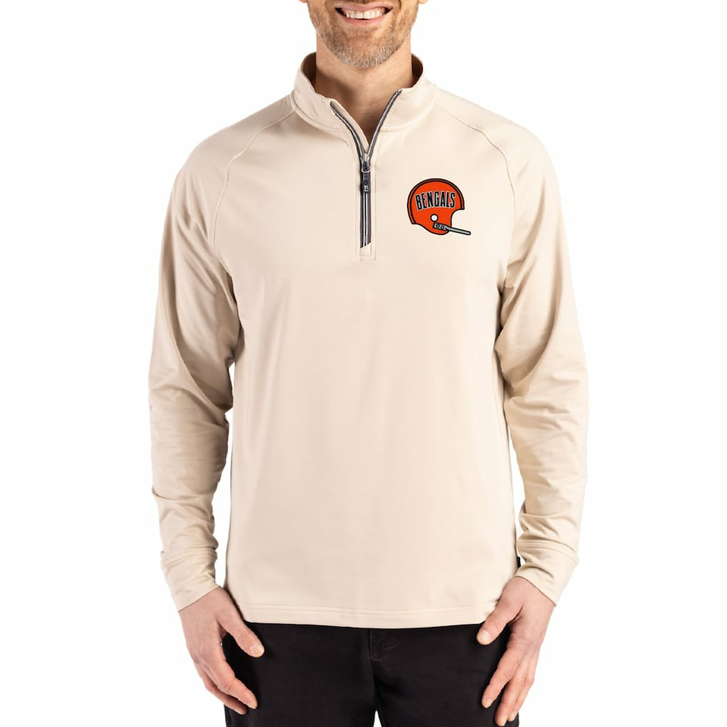 Cincinnati Bengals Cutter & Buck Throwback Logo Adapt Eco Knit Stretch Recycled Quarter-Zip Pullover - Tan sale