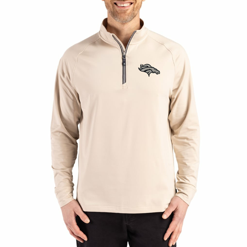 Denver Broncos Cutter & Buck Adapt Eco Knit Stretch Recycled Quarter-Zip Pullover - Tan discount