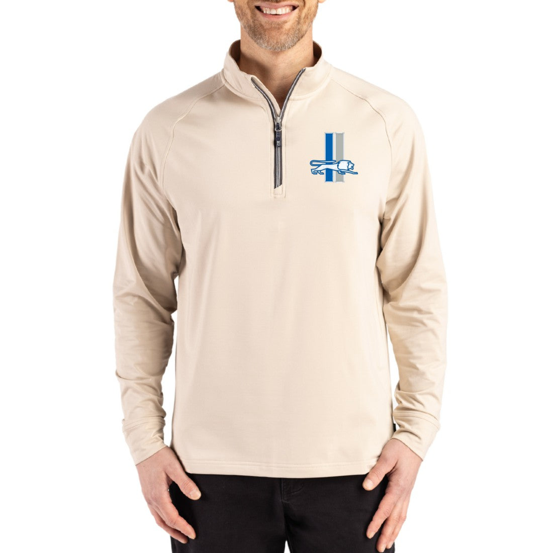 Detroit Lions Cutter & Buck Throwback Logo Adapt Eco Knit Stretch Recycled Quarter-Zip Pullover - Tan cheap