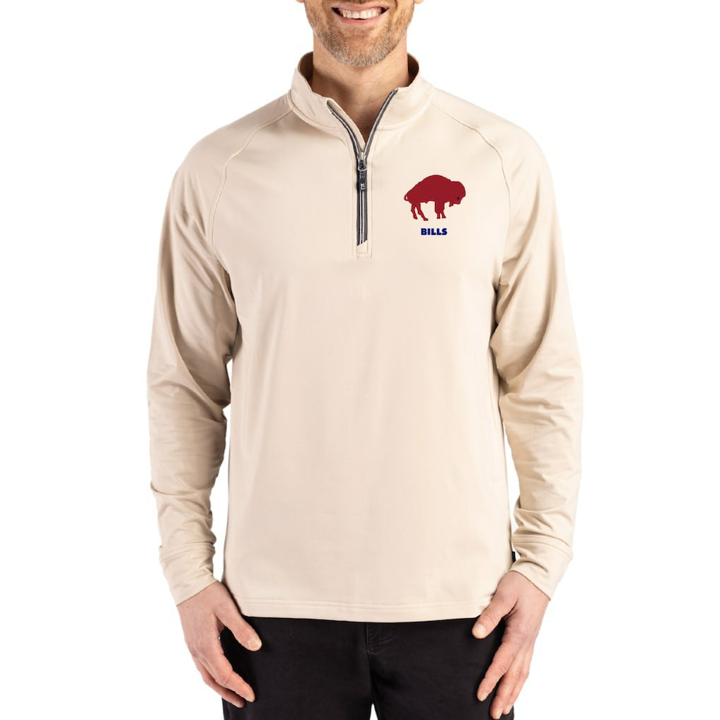 Buffalo Bills Cutter & Buck Throwback Logo Adapt Eco Knit Stretch Recycled Quarter-Zip Pullover - Tan for sale