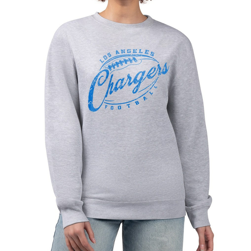 Los Angeles Chargers G-III 4Her by Carl Banks Women's Distressed Graphics Fleece Pullover Sweatshirt - Gray on sale