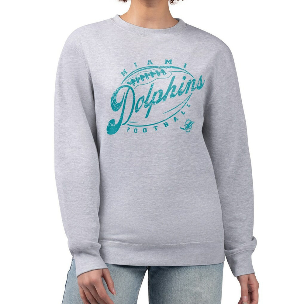 Miami Dolphins G-III 4Her by Carl Banks Women's Distressed Graphics Fleece Pullover Sweatshirt - Gray online