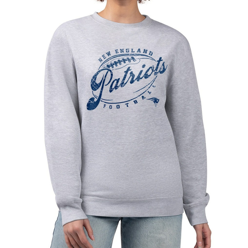 New England Patriots G-III 4Her by Carl Banks Women's Distressed Graphics Fleece Pullover Sweatshirt - Gray on sale