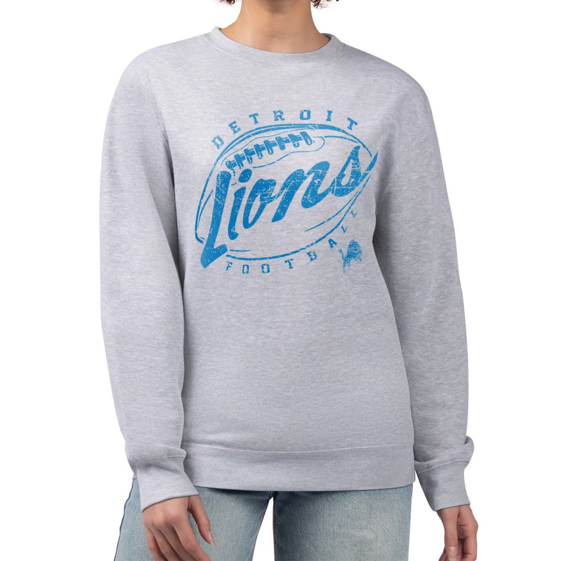 Detroit Lions G-III 4Her by Carl Banks Women's Distressed Graphics Fleece Pullover Sweatshirt - Gray online
