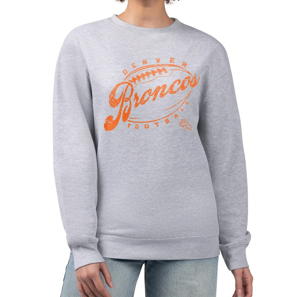 Denver Broncos G-III 4Her by Carl Banks Women's Distressed Graphics Fleece Pullover Sweatshirt - Gray outlet