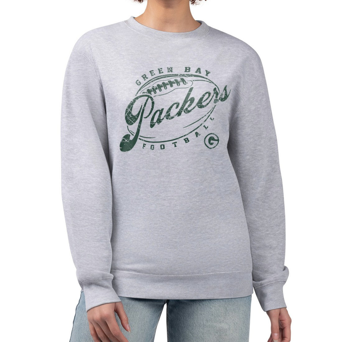 Green Bay Packers G-III 4Her by Carl Banks Women's Distressed Graphics Fleece Pullover Sweatshirt - Gray for sale