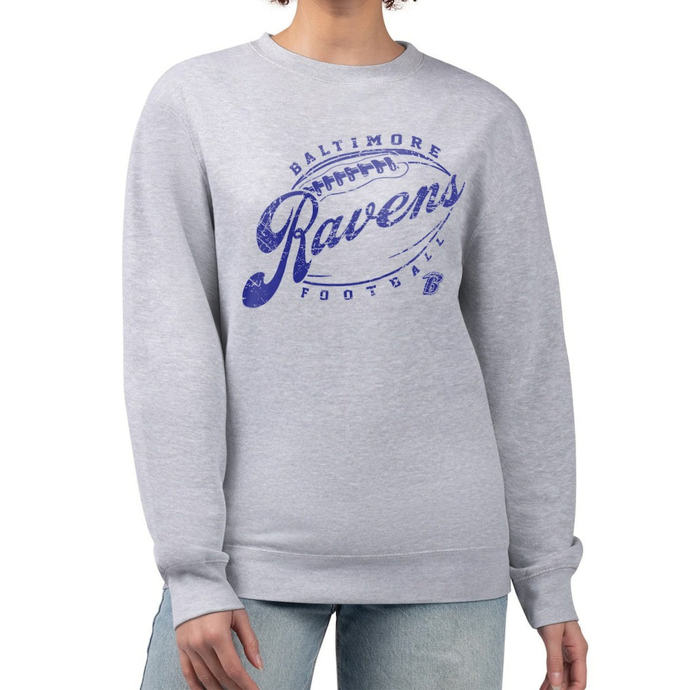 Baltimore Ravens G-III 4Her by Carl Banks Women's Distressed Graphics Fleece Pullover Sweatshirt - Gray on sale