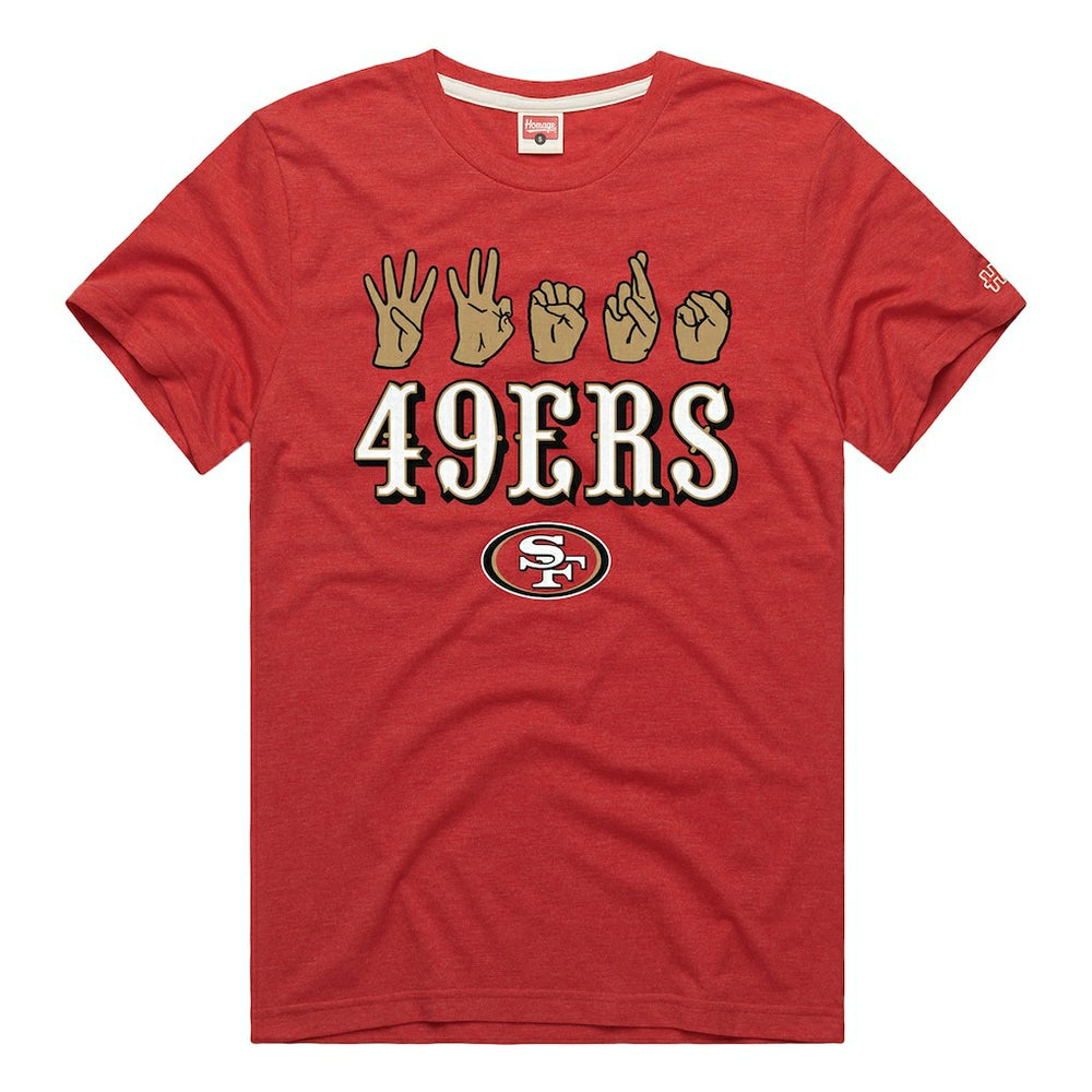 San Francisco 49ers Homage Unisex NFL ASL Collection by Love Sign Tri-Blend T-Shirt - Scarlet on sale