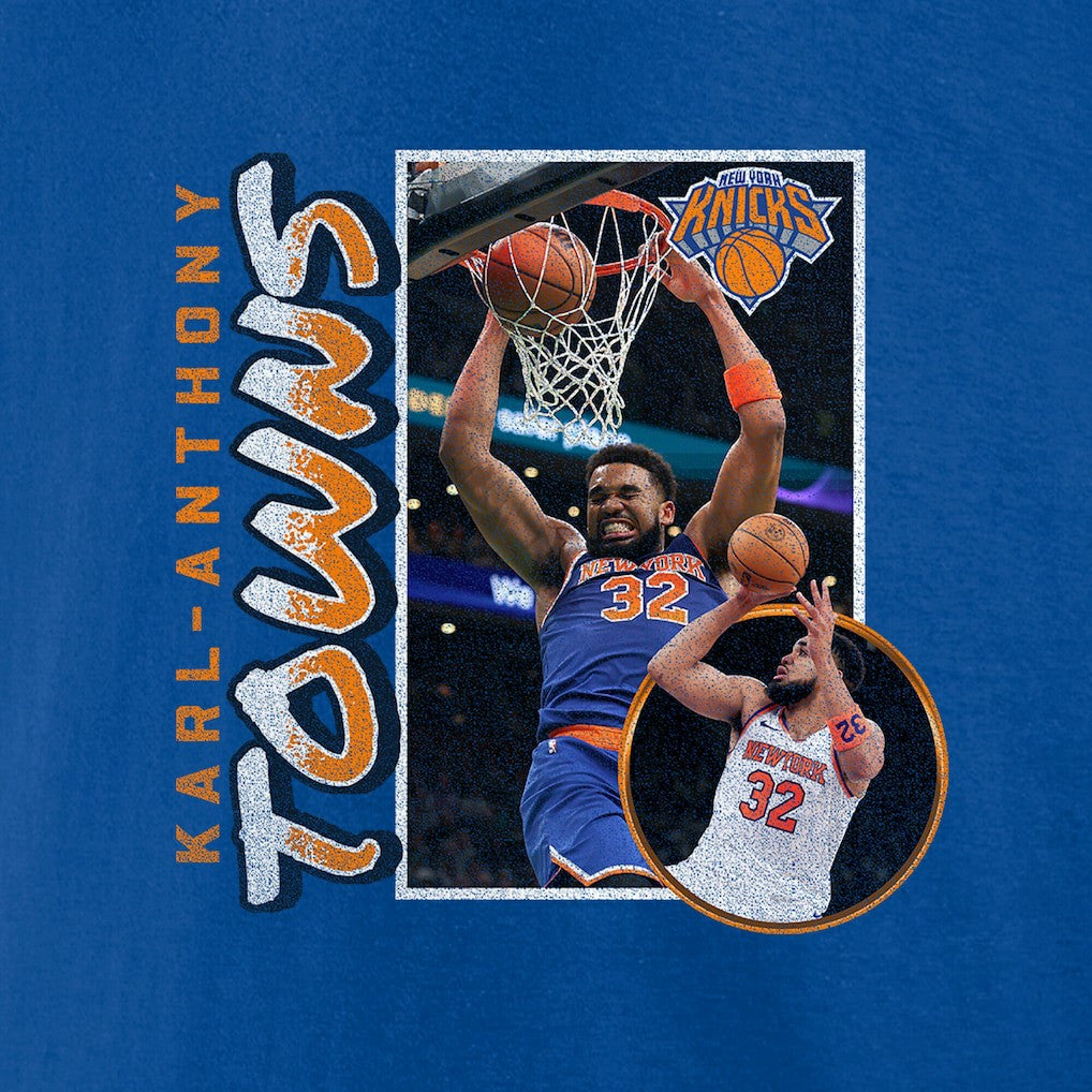 Karl-Anthony Towns New York Knicks '90s Player Graphic T-Shirt - Blue on sale