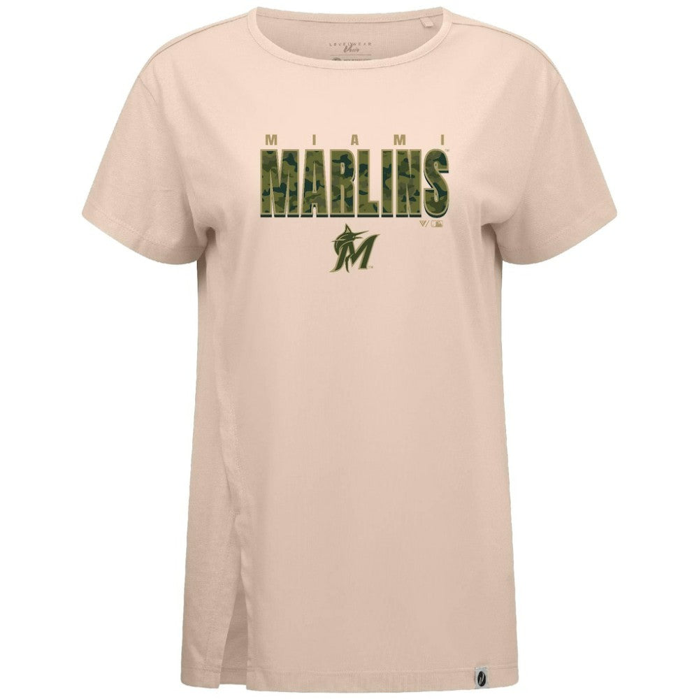 Miami Marlins Levelwear Women's Influx Protect W T-Shirt Khaki