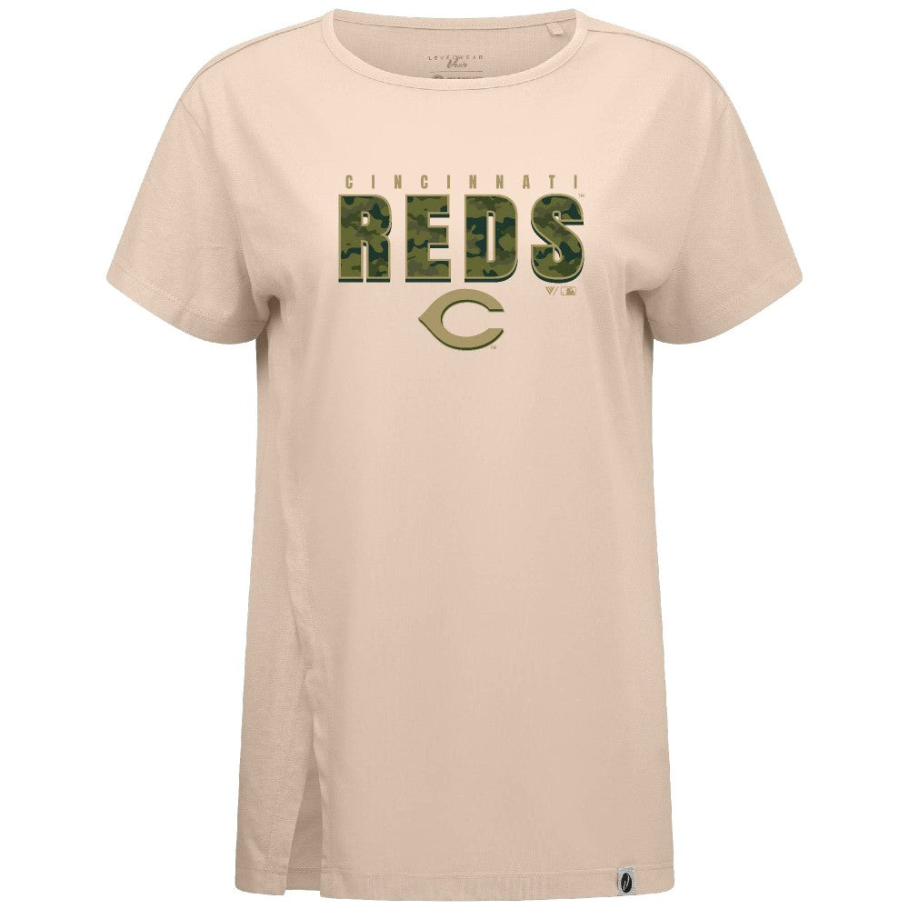 Cincinnati Reds Levelwear Women's Influx Protect W T-Shirt Khaki