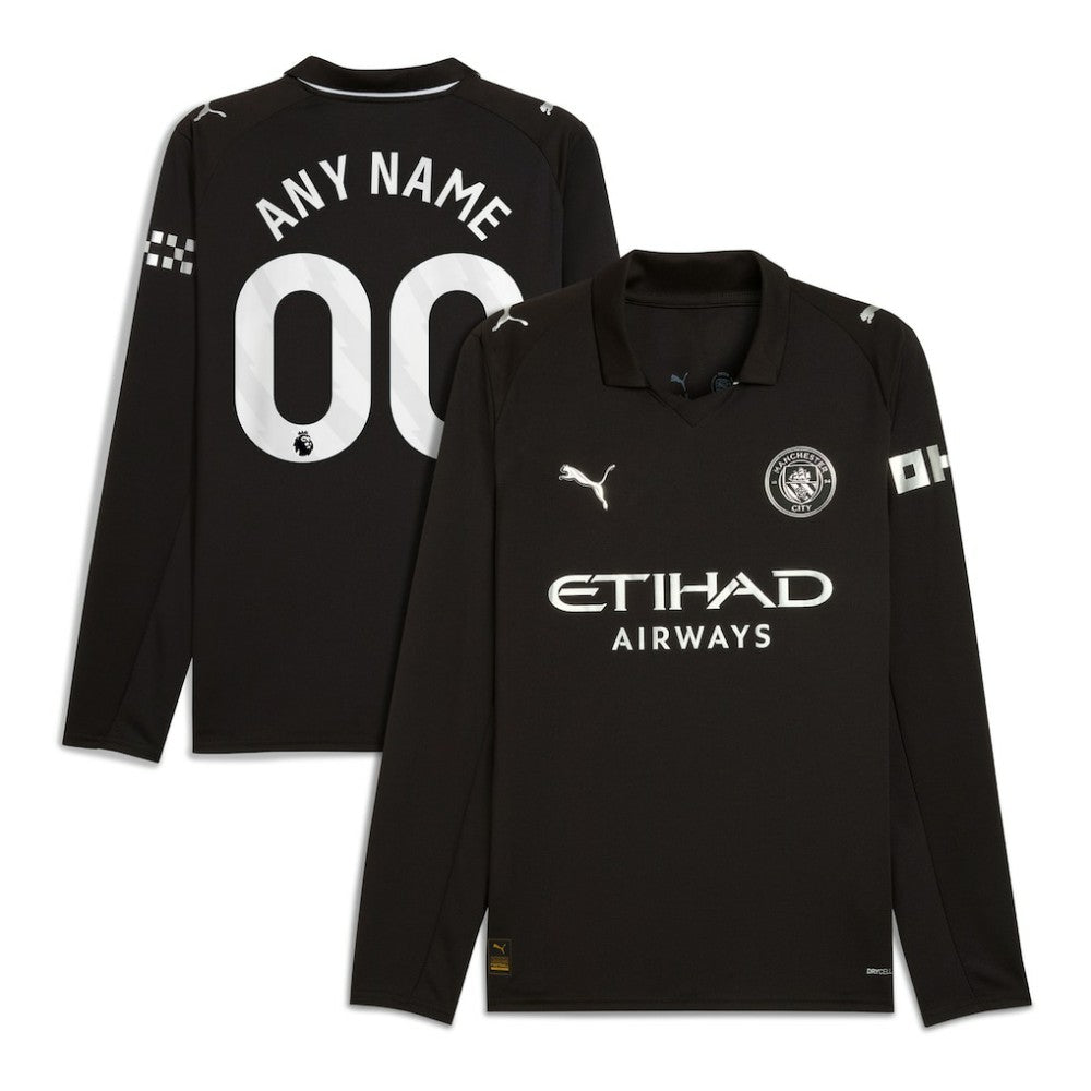 Manchester City 2025/26 Away Replica Long Sleeve Custom Jersey - Black cheap