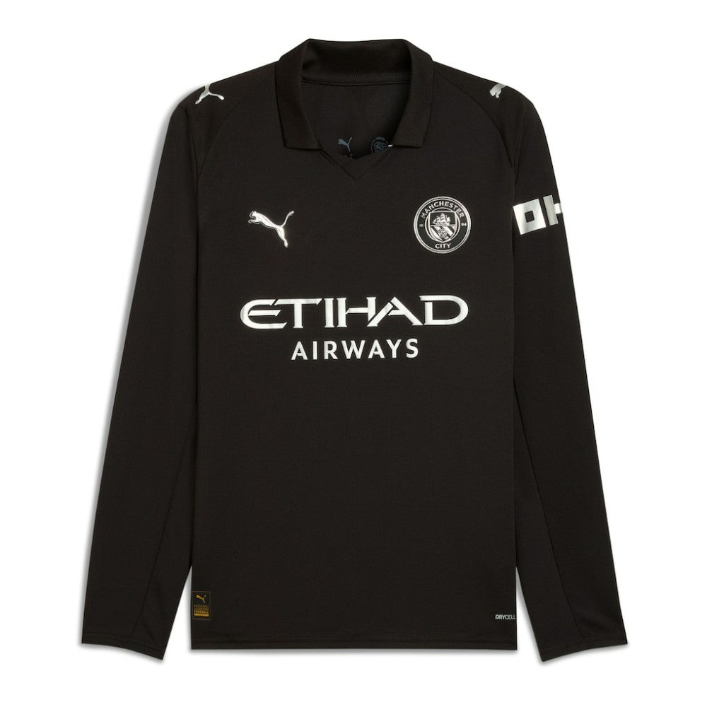 Manchester City 2025/26 Away Replica Long Sleeve Custom Jersey - Black cheap