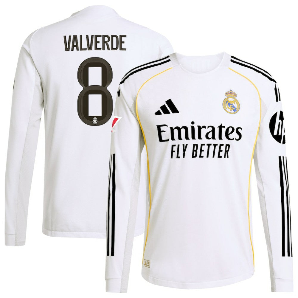 Federico Valverde Real Madrid 2025/26 Home Long Sleeve Jersey - White cheap