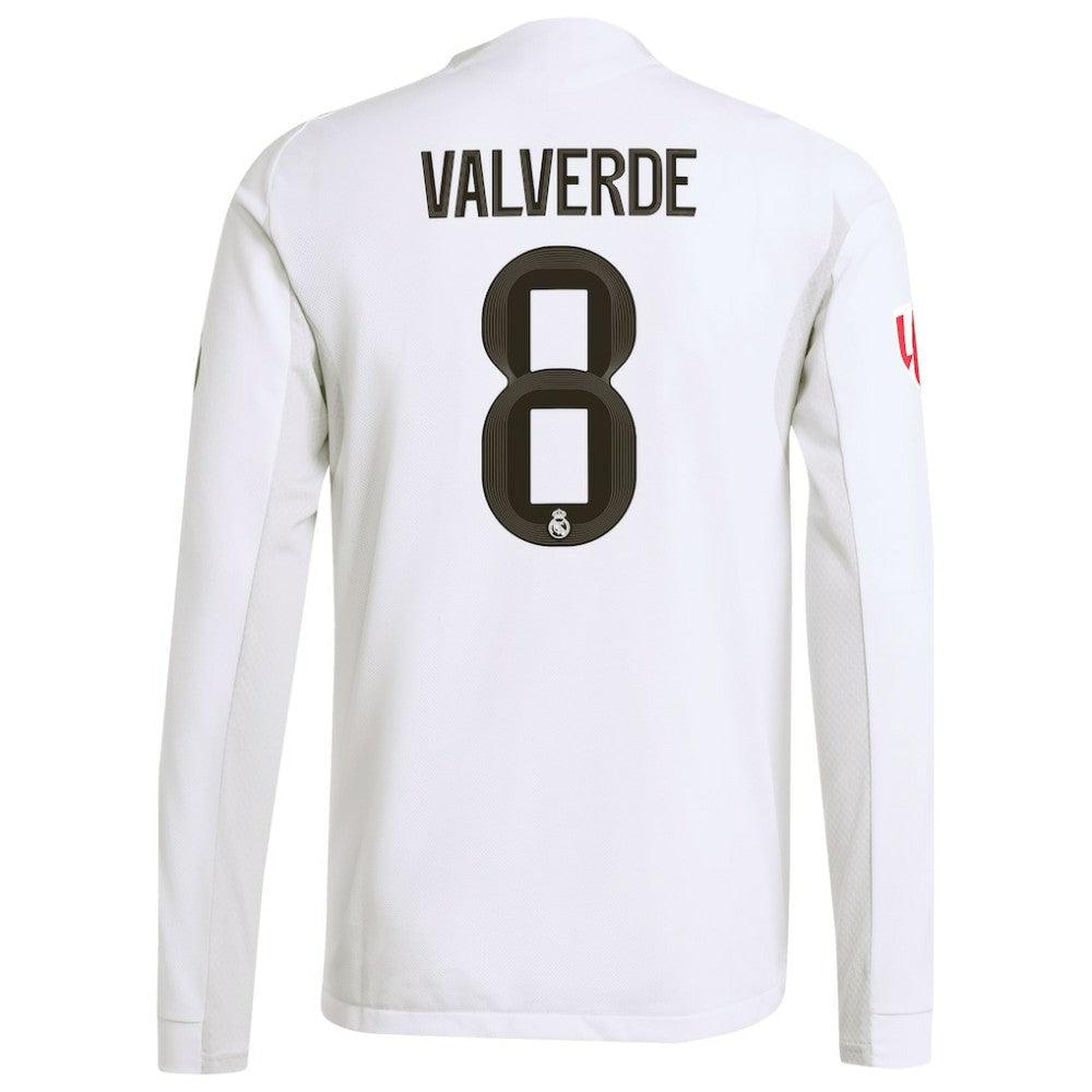 Federico Valverde Real Madrid 2025/26 Home Long Sleeve Jersey - White cheap