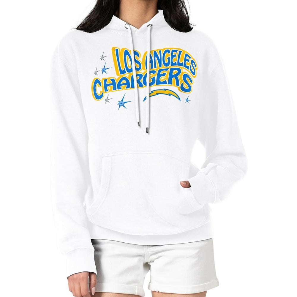 Los Angeles Chargers Starter Women's Fireworks Fleece Pullover Hoodie - White on sale