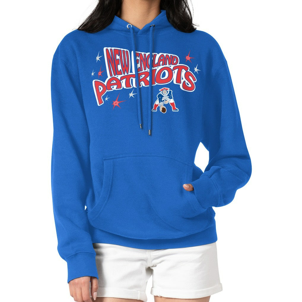 New England Patriots Starter Women's Fireworks Fleece Pullover Hoodie - Royal discount