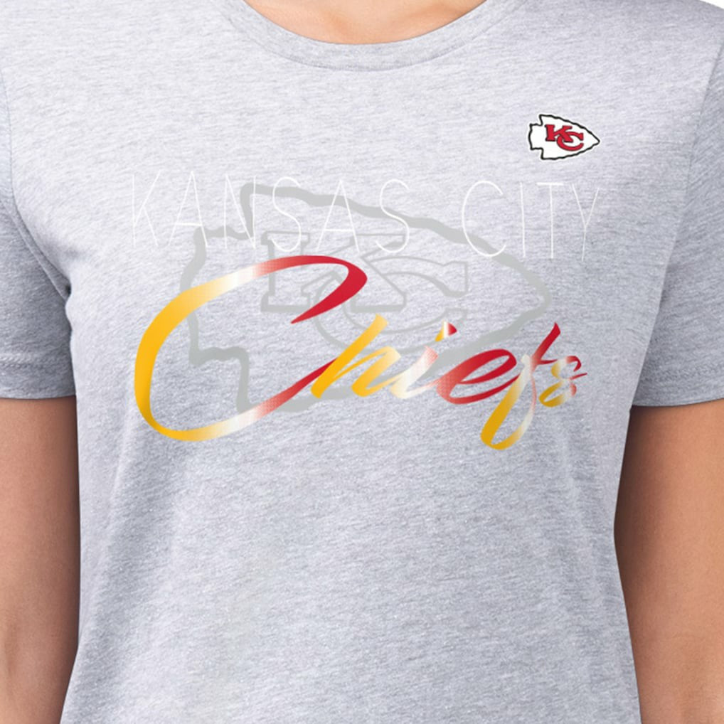 Kansas City Chiefs G-III 4Her by Carl Banks Women's Super-Slim Fit Lightweight Shadow Logo T-Shirt - Gray for sale