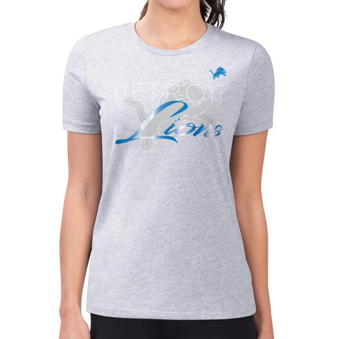 Detroit Lions G-III 4Her by Carl Banks Women's Super-Slim Fit Lightweight Shadow Logo T-Shirt - Gray for sale