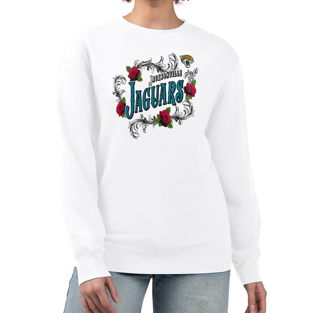 Jacksonville Jaguars G-III 4Her by Carl Banks Women's Roses Fleece Tri-Blend Pullover Sweatshirt - White outlet