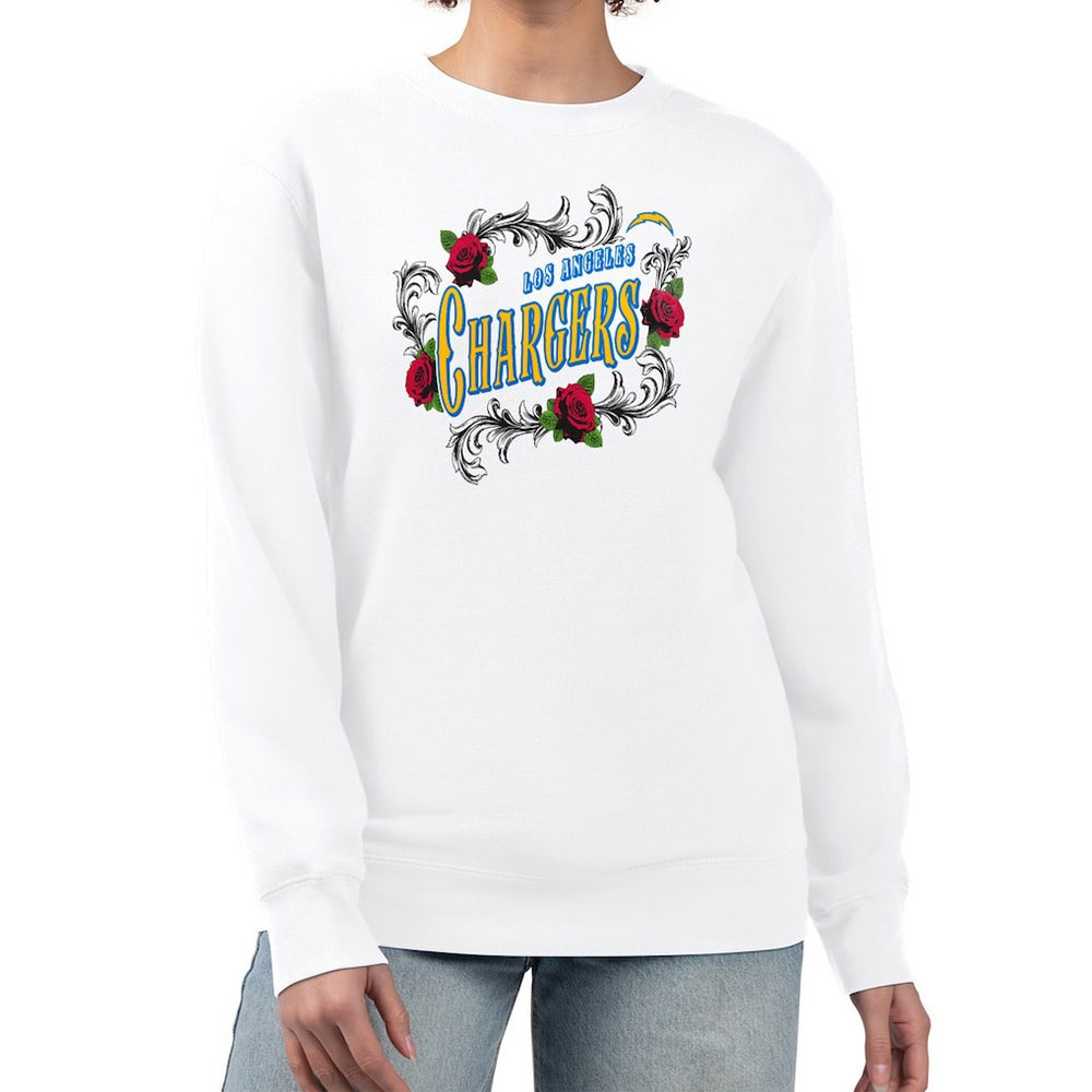 Los Angeles Chargers G-III 4Her by Carl Banks Women's Roses Fleece Tri-Blend Pullover Sweatshirt - White cheap
