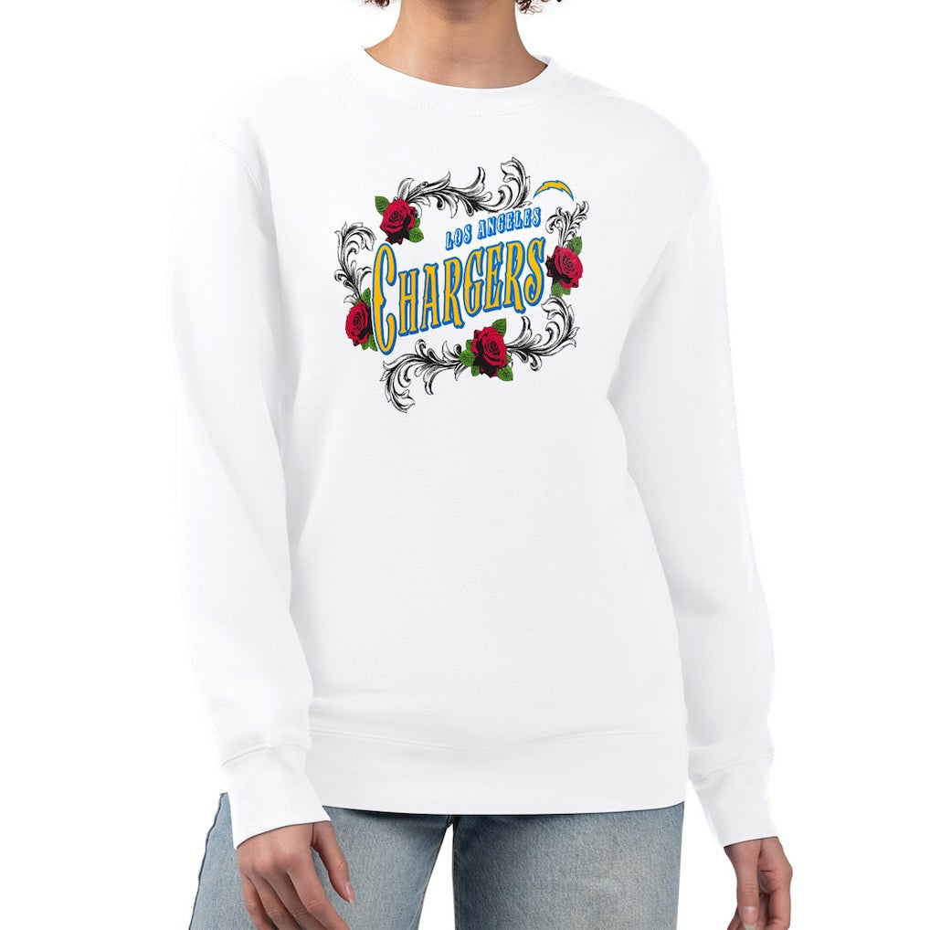 Los Angeles Chargers G-III 4Her by Carl Banks Women's Roses Fleece Tri-Blend Pullover Sweatshirt - White cheap