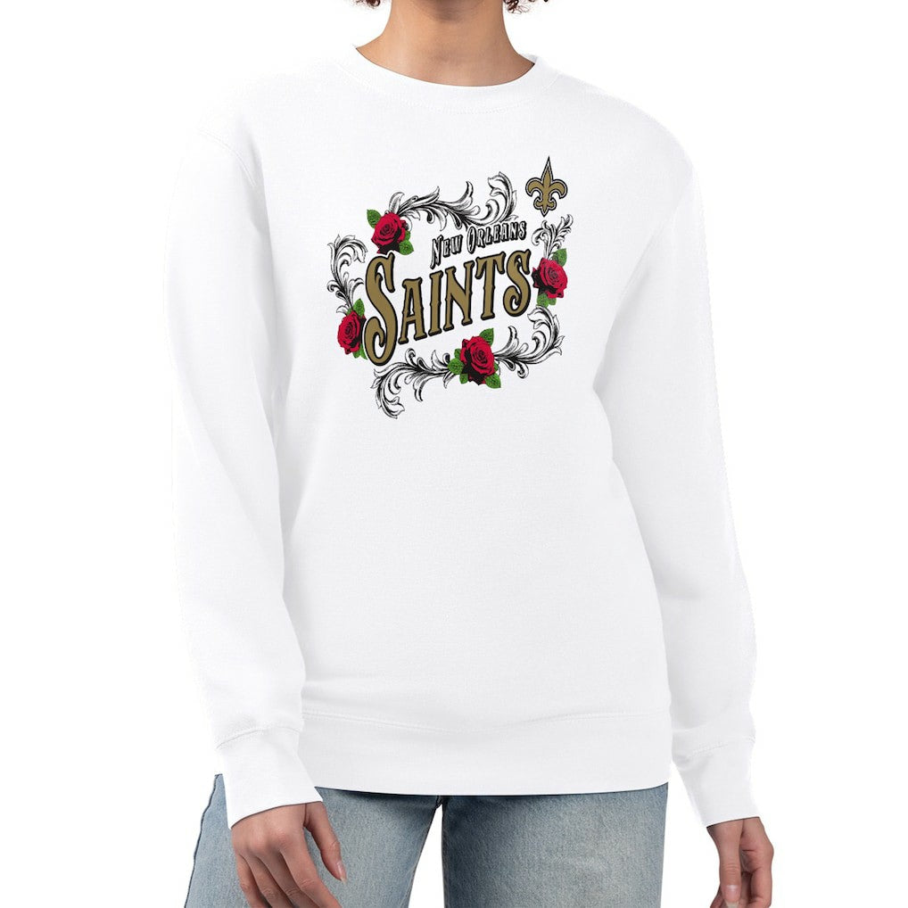 New Orleans Saints G-III 4Her by Carl Banks Women's Roses Fleece Tri-Blend Pullover Sweatshirt - White online