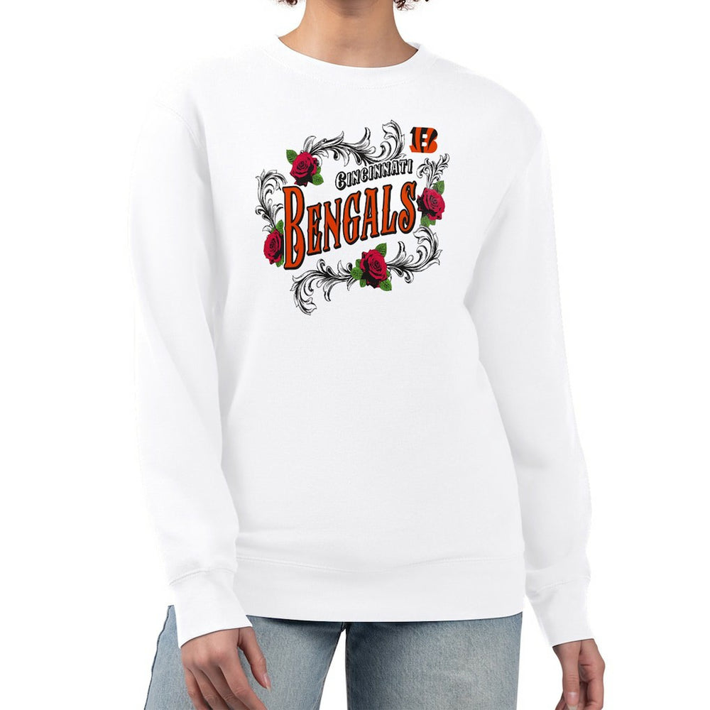 Cincinnati Bengals G-III 4Her by Carl Banks Women's Roses Fleece Tri-Blend Pullover Sweatshirt - White outlet