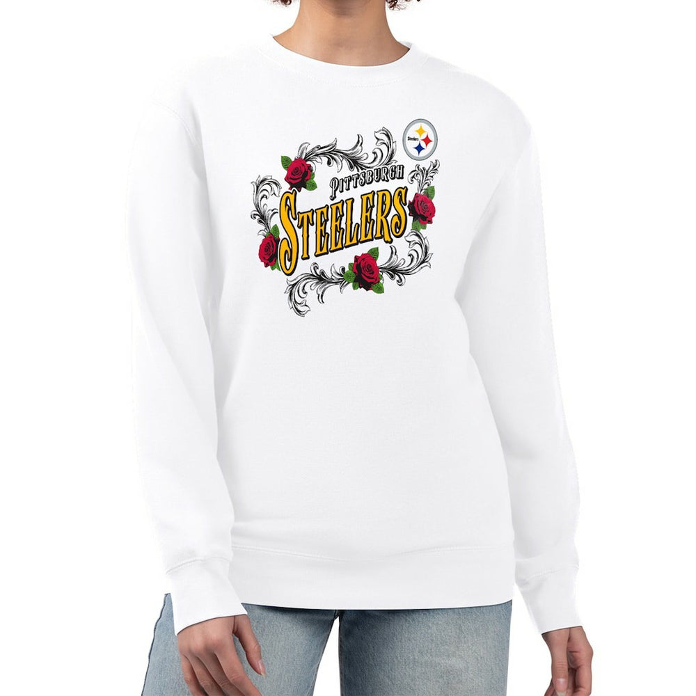 Pittsburgh Steelers G-III 4Her by Carl Banks Women's Roses Fleece Tri-Blend Pullover Sweatshirt - White sale