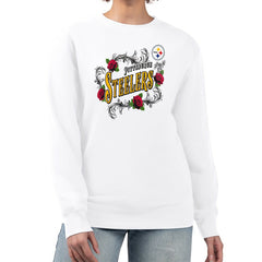 Pittsburgh Steelers G-III 4Her by Carl Banks Women's Roses Fleece Tri-Blend Pullover Sweatshirt - White sale