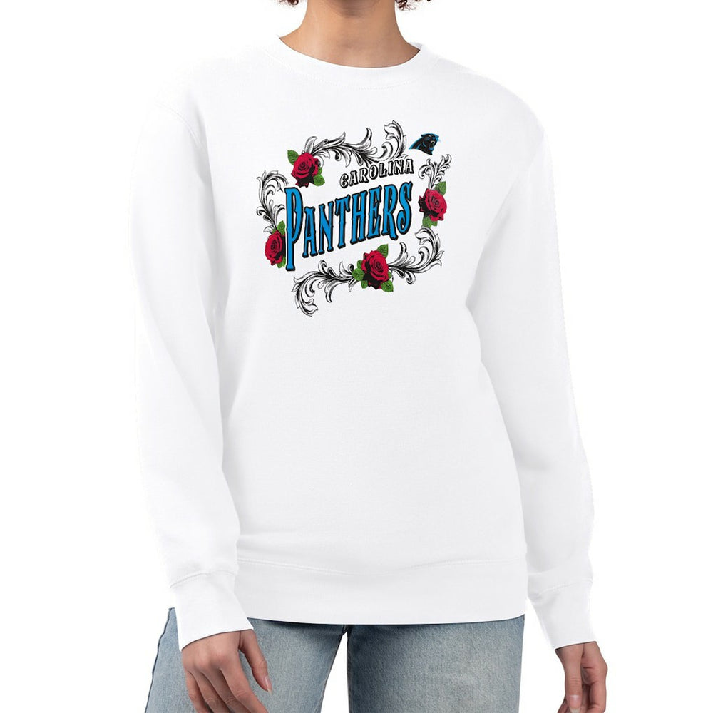 Carolina Panthers G-III 4Her by Carl Banks Women's Roses Fleece Tri-Blend Pullover Sweatshirt - White on sale