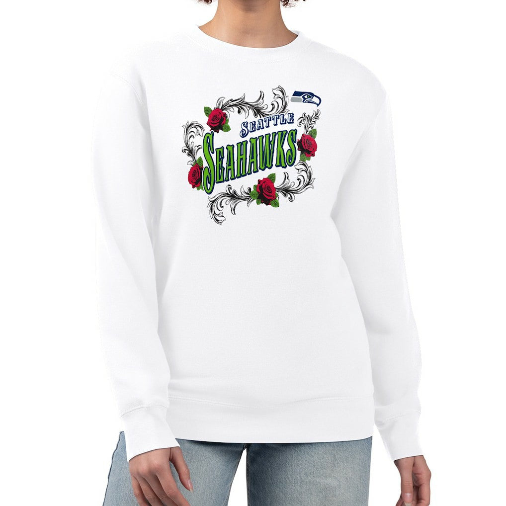 Seattle Seahawks G-III 4Her by Carl Banks Women's Roses Fleece Tri-Blend Pullover Sweatshirt - White cheap